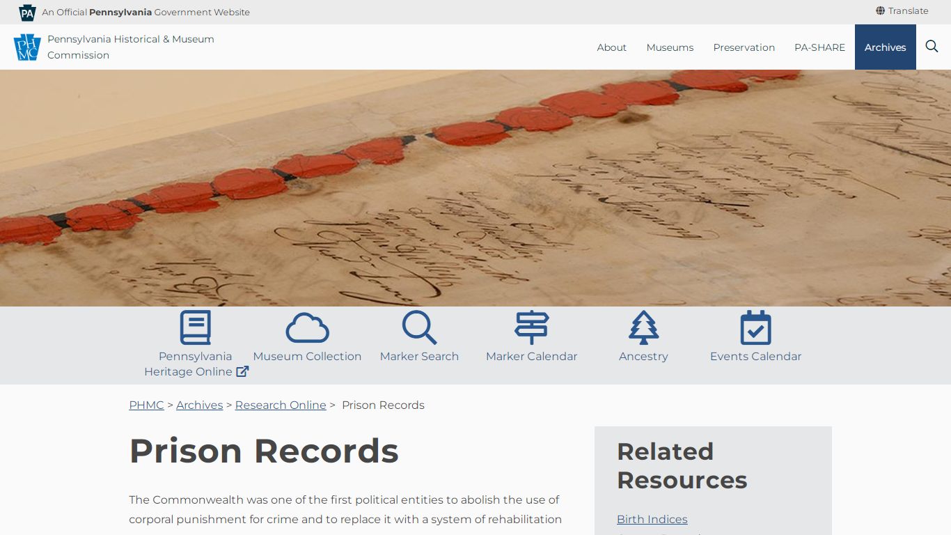 Prison Records - Pennsylvania Historical & Museum Commission